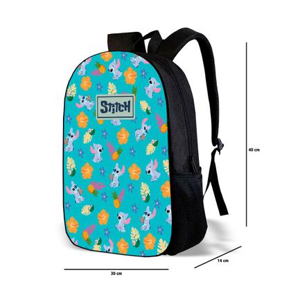 Imagem de Kit Mochila E Estojo Avulso Escolar Feminino Fundo Azul Stitch Alienígena Fofa Volta Às Aulas