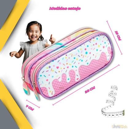 Imagem de Kit Mochila e Estojo Escolar Colorida Gatinho Resistente Lançamento