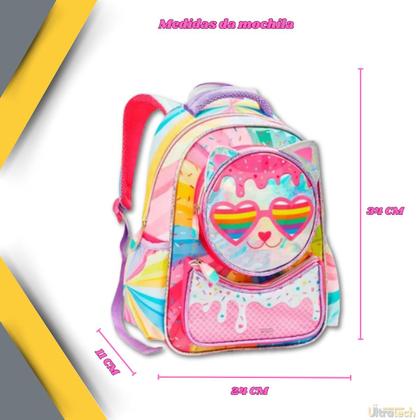 Imagem de Kit Mochila e Estojo Escolar Colorida Gatinho Resistente Lançamento