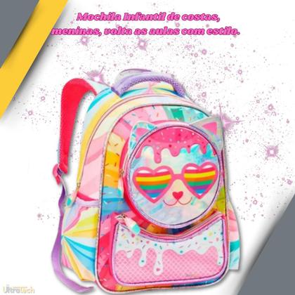 Imagem de Kit Mochila e Estojo Escolar Colorida Gatinho Resistente Lançamento