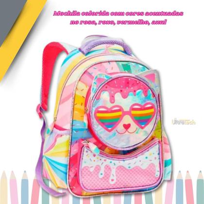 Imagem de Kit Mochila e Estojo Escolar Colorida Gatinho Resistente Lançamento