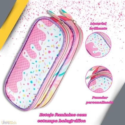 Imagem de Kit Mochila e Estojo Escolar Colorida Gatinho Resistente Lançamento