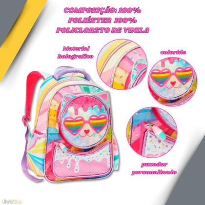 Imagem de Kit Mochila e Estojo Escolar Colorida Gatinho Resistente Lançamento