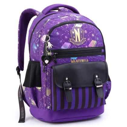 Imagem de Kit Mochila e Estojo Infantil Bolso Frontal Wandinha LILAS