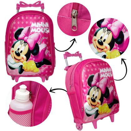 Imagem de Kit Mochila Escola Infantil Juvenil Menina Minnie Rodinhas