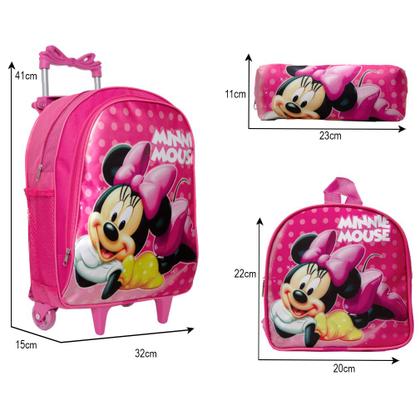 Imagem de Kit Mochila Escola Infantil Juvenil Menina Minnie Rodinhas