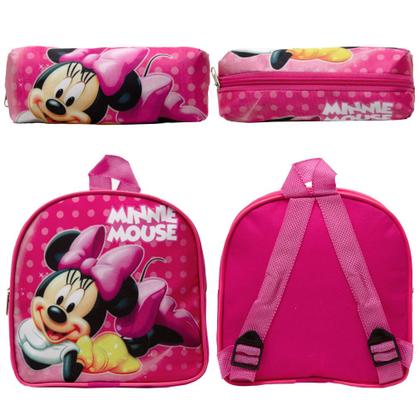 Imagem de Kit Mochila Escola Infantil Juvenil Menina Minnie Rodinhas