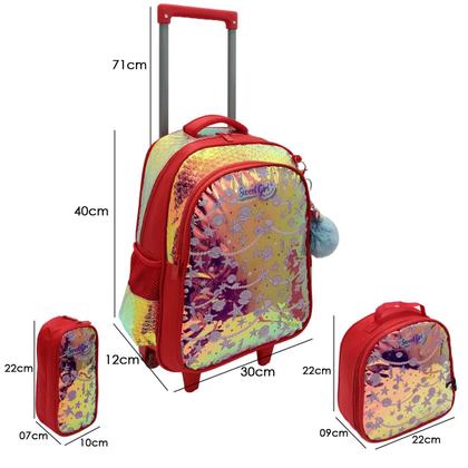 Imagem de Kit mochila escolar 2 rodas lancheira e estojo sweet girl