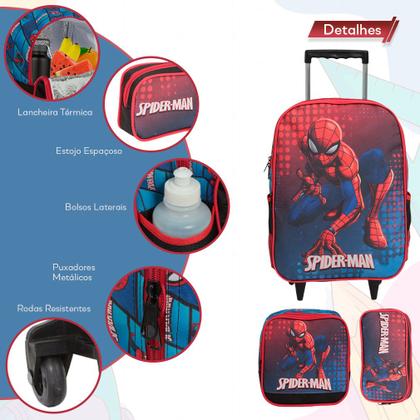 Imagem de Kit Mochila Escolar Bolsa Masculina Spider Man Carrinho