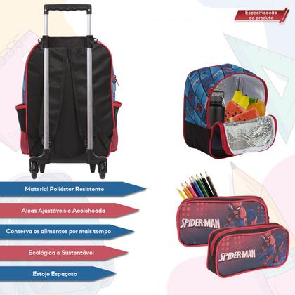 Imagem de Kit Mochila Escolar Bolsa Masculina Spider Man Carrinho