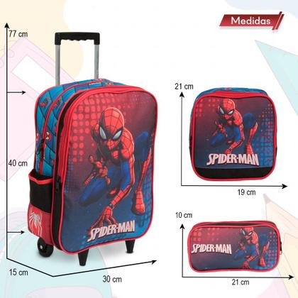 Imagem de Kit Mochila Escolar Bolsa Masculina Spider Man Carrinho