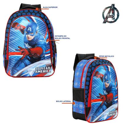 Imagem de Kit Mochila Escolar Capitão América Avengers De Costas