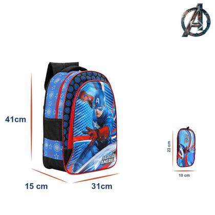 Imagem de Kit Mochila Escolar Capitão América Avengers De Costas