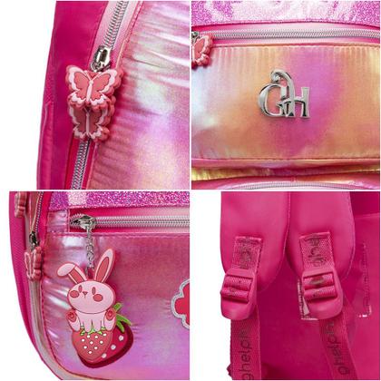 Imagem de Kit Mochila Escolar Com Estojo Lancheira Rosa Resistente