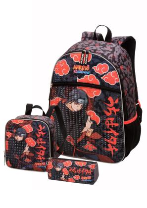 Imagem de Kit Mochila Escolar Costas Lancheira Estojo Naruto Itachi