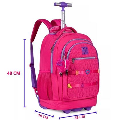 Imagem de Kit Mochila Escolar de Rodinhas Rebecca Bonbon Lancheira e Estojo RB24543 Rosa