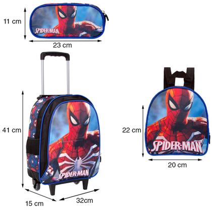 Imagem de Kit Mochila Escolar Infantil 3d com Rodinhas Homem Aranha