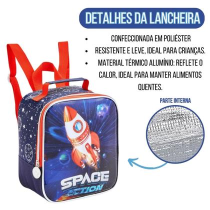 Imagem de Kit Mochila Escolar Infantil Astronauta Com e Sem Rodinhas Criança Menino