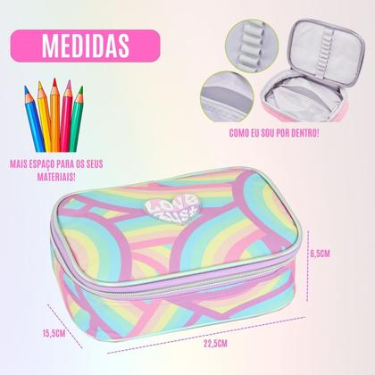 Imagem de Kit Mochila Escolar Infantil com 4 Rodinhas, Estojo Jumbo e Lancheira Termica - Juvenil Meninas