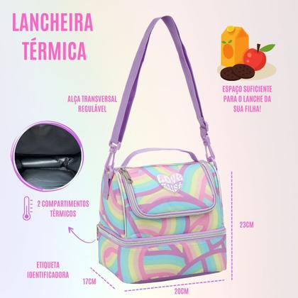 Imagem de Kit Mochila Escolar Infantil com 4 Rodinhas, Estojo Jumbo e Lancheira Termica - Juvenil Meninas