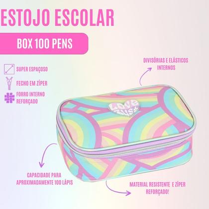 Imagem de Kit Mochila Escolar Infantil com 4 Rodinhas, Estojo Jumbo e Lancheira Termica - Juvenil Meninas