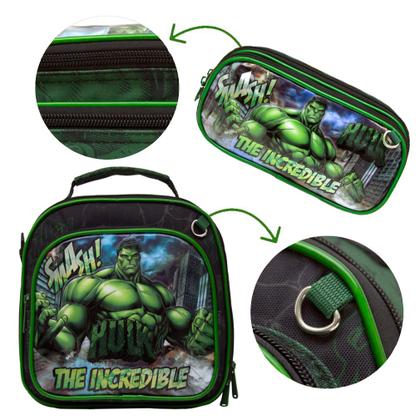 Imagem de Kit Mochila Escolar Infantil com Rodinhas Incrivel Hulk
