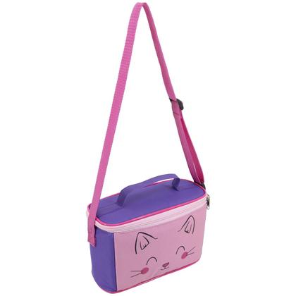 Imagem de Kit Mochila Escolar Infantil De Rodinhas Gato Rosa Lancheira Térmica Menina Volta Às Aulas