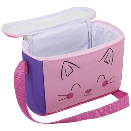 Imagem de Kit Mochila Escolar Infantil De Rodinhas Gato Rosa Lancheira Térmica Menina Volta Às Aulas