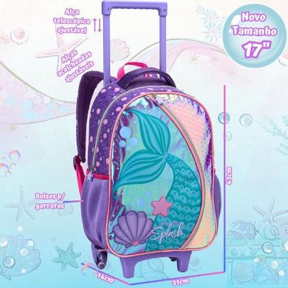 Imagem de Kit Mochila Escolar Infantil Feminina Lancheira Térmica Estojo Sereia Menina