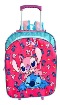 Imagem de Kit Mochila Escolar Infantil Lilo Stitch Glitter Rodinhas G