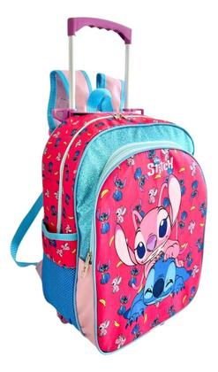 Imagem de Kit Mochila Escolar Infantil Lilo Stitch Glitter Rodinhas G