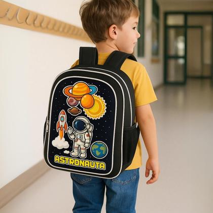 Imagem de Kit Mochila Escolar Infantil Masculina Menino + Lancheira Termica + Estojo  Astronauta