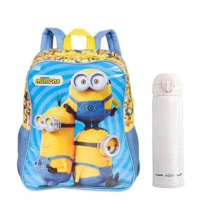 Imagem de Kit Mochila Escolar Infantil Minions e Garrafa de Água 74161 340ml Branca - Sestini