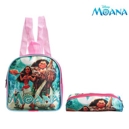Imagem de Kit Mochila Escolar Infantil Moana e Maui Menina Rosa Costa