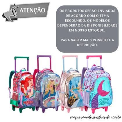 Imagem de Kit Mochila Escolar Infantil Princesa Com e Sem Rodinhas Criança Menina