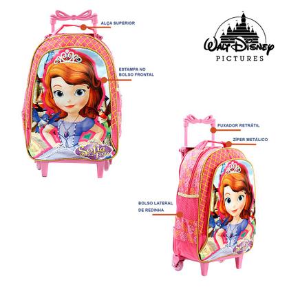 Imagem de Kit Mochila Escolar Infantil Princesinha Sofia Com Rodinha