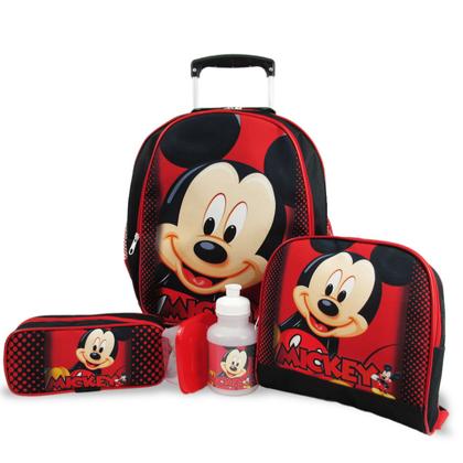 Imagem de Kit Mochila Escolar  Infantil Rodinhas Mickey Tam M