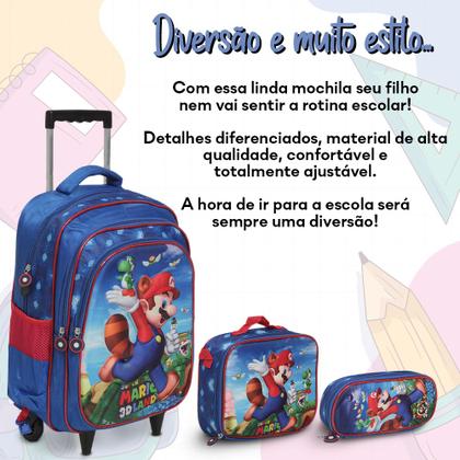 Imagem de Kit Mochila Escolar Infantil Super Mario Rodinha Resistente