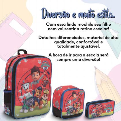 Imagem de Kit Mochila Escolar Masculina Patrulha Canina Desenho Costas