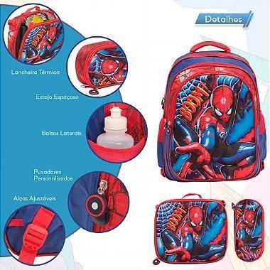 Imagem de Kit Mochila Escolar Masculina Spider Man Lancheira Térmica