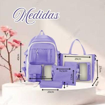 Imagem de Kit Mochila Escolar Passeio Feminina c/ Espaço para Notebook