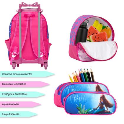 Imagem de Kit Mochila Escolar Rodinha Ariel Com Lancheira Infantil