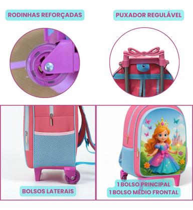 Imagem de Kit Mochila Escolar Rodinha Completo Menina Liz com Estojo e Lancheira Térmica