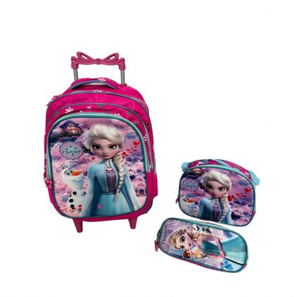 Imagem de Kit Mochila Escolar Rodinha Infantil Menina Feminina Frozen