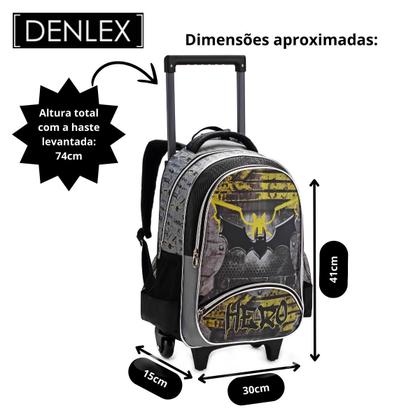 Imagem de Kit Mochila Escolar Rodinhas Infantil Masculino Menino com Lancheira e Estojo Denlex