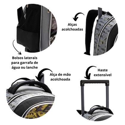 Imagem de Kit Mochila Escolar Rodinhas Infantil Masculino Menino com Lancheira e Estojo Denlex