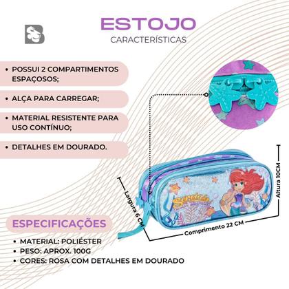 Kit Mochila Escolar Sereia Encanto dos Mares Com Rodinhas Lancheira e Estojo Duplo Para Menina Reforçada - Clio Style Imagem de Kit Mochila Escolar Sereia Encanto dos Mares Com Rodinhas Lancheira e Estojo Duplo Para Menina Reforçada