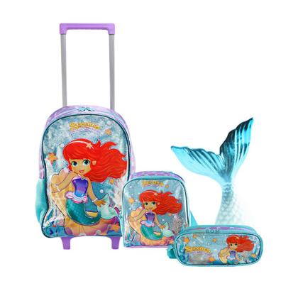 Kit Mochila Escolar Sereia Encanto dos Mares Com Rodinhas Lancheira e Estojo Duplo Para Menina Reforçada - Clio Style Imagem de Kit Mochila Escolar Sereia Encanto dos Mares Com Rodinhas Lancheira e Estojo Duplo Para Menina Reforçada