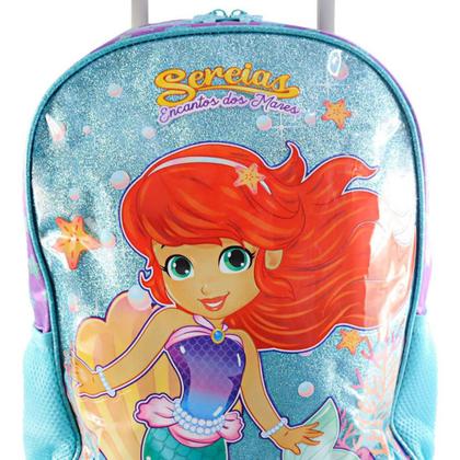 Kit Mochila Escolar Sereia Encanto dos Mares Com Rodinhas Lancheira e Estojo Duplo Para Menina Reforçada - Clio Style Imagem de Kit Mochila Escolar Sereia Encanto dos Mares Com Rodinhas Lancheira e Estojo Duplo Para Menina Reforçada