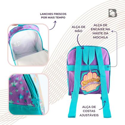 Kit Mochila Escolar Sereia Encanto dos Mares Com Rodinhas Lancheira e Estojo Duplo Para Menina Reforçada - Clio Style Imagem de Kit Mochila Escolar Sereia Encanto dos Mares Com Rodinhas Lancheira e Estojo Duplo Para Menina Reforçada